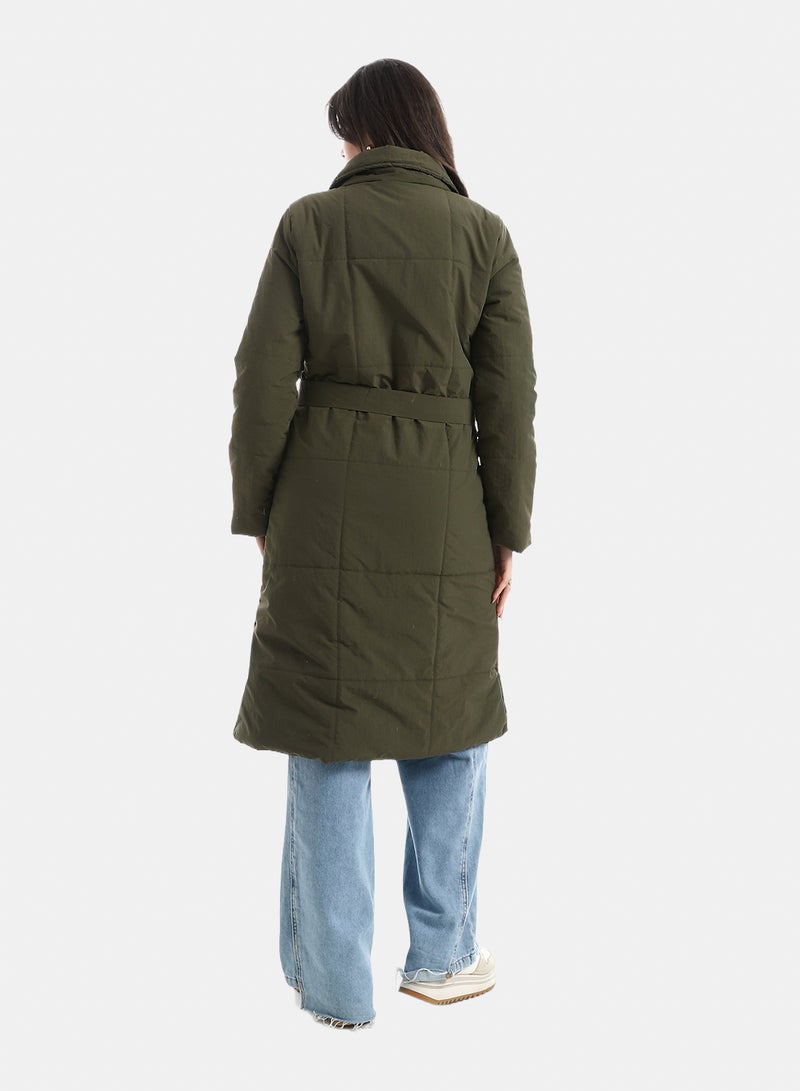 Andora Mid-Length High-Collar Puffer_Dark Olive - Image 4